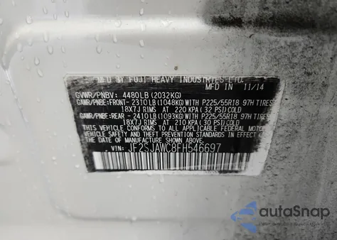 2015 Subaru Forester 2.5I Touring from USA, damaged, VIN JF2SJAWC8FH546697